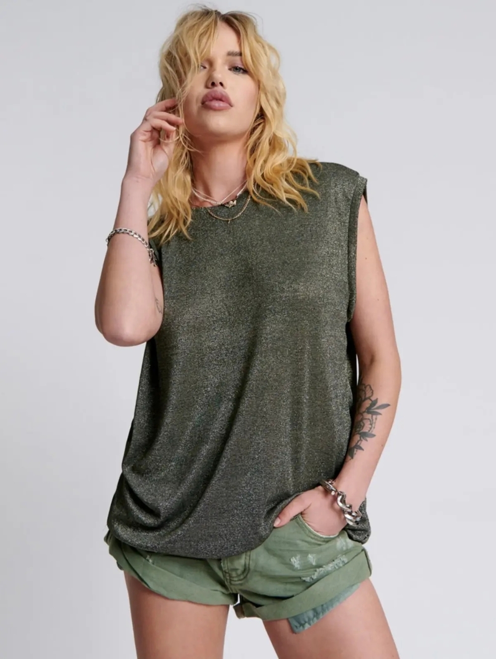NWT One Teaspoon Metallic Gold Gilded Oversized Top